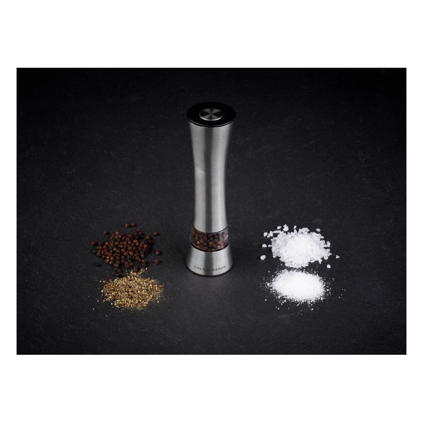 Cole&Mason - Elektrisk salt or pepper grinder BURFORD 4xAAA 18 cm mat krom