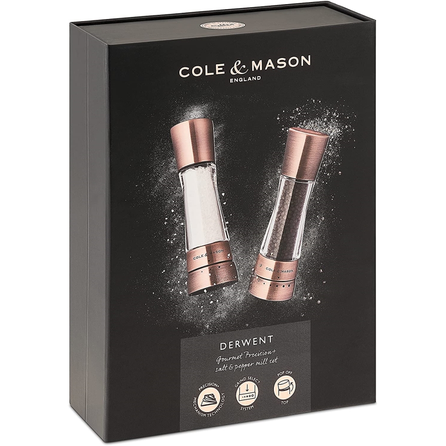 Cole&Mason - Sæt med salt- og peberkværne DERWENT 2 stk. 19 cm kobber