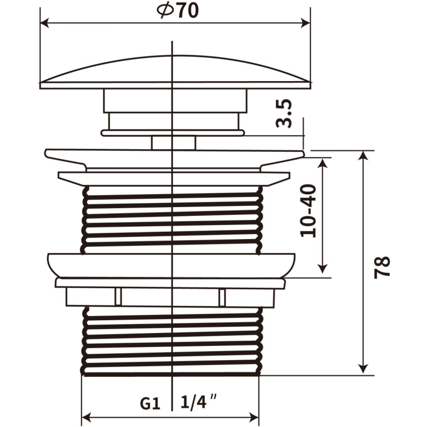 COMAD CLICK-CLACK T201MBG-3 - Afløb til håndvask CLICK-CLACK diameter 7 cm mat sort