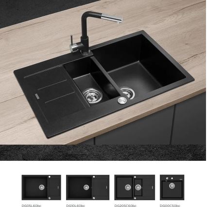 Concept BDG4527BC - Køkkenarmatur med udtrækbar bruser 26,9 cm granit/sort