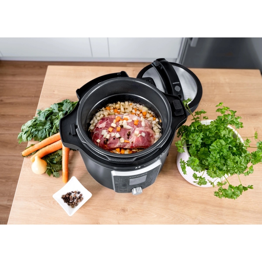 Concept CK8000 - Multifunktionel elektrisk trykkoger og airfryer 5,6 l 11 i 1 1500W/230V sort