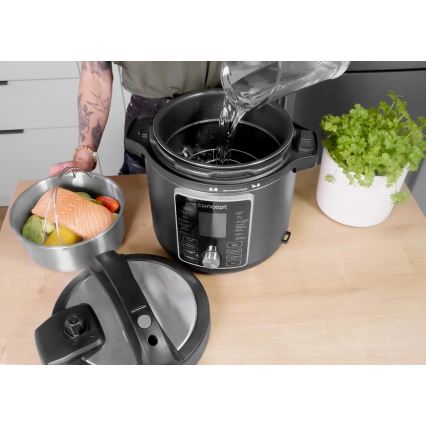 Concept CK8000 - Multifunktionel elektrisk trykkoger og airfryer 5,6 l 11 i 1 1500W/230V sort