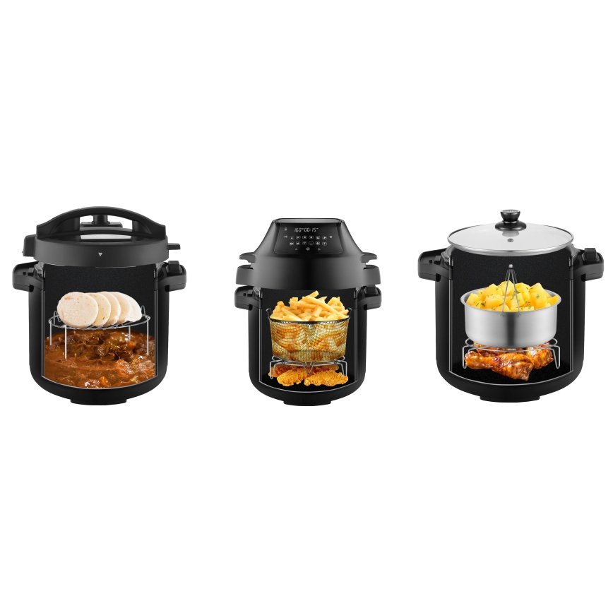 Concept CK8000 - Multifunktionel elektrisk trykkoger og airfryer 5,6 l 11 i 1 1500W/230V sort