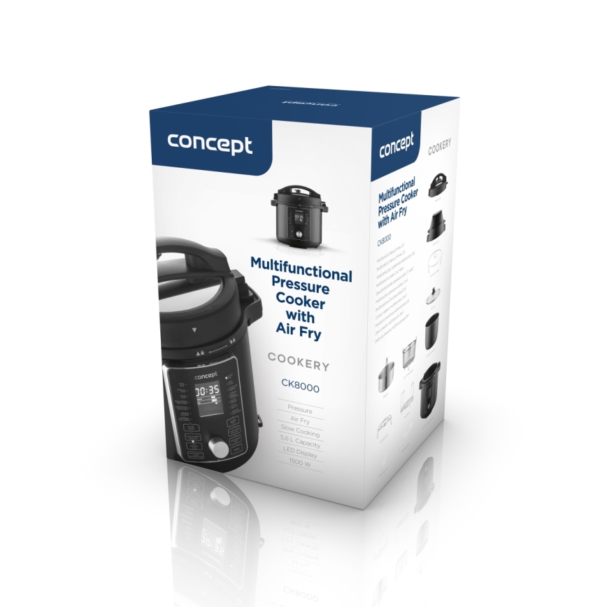Concept CK8000 - Multifunktionel elektrisk trykkoger og airfryer 5,6 l 11 i 1 1500W/230V sort