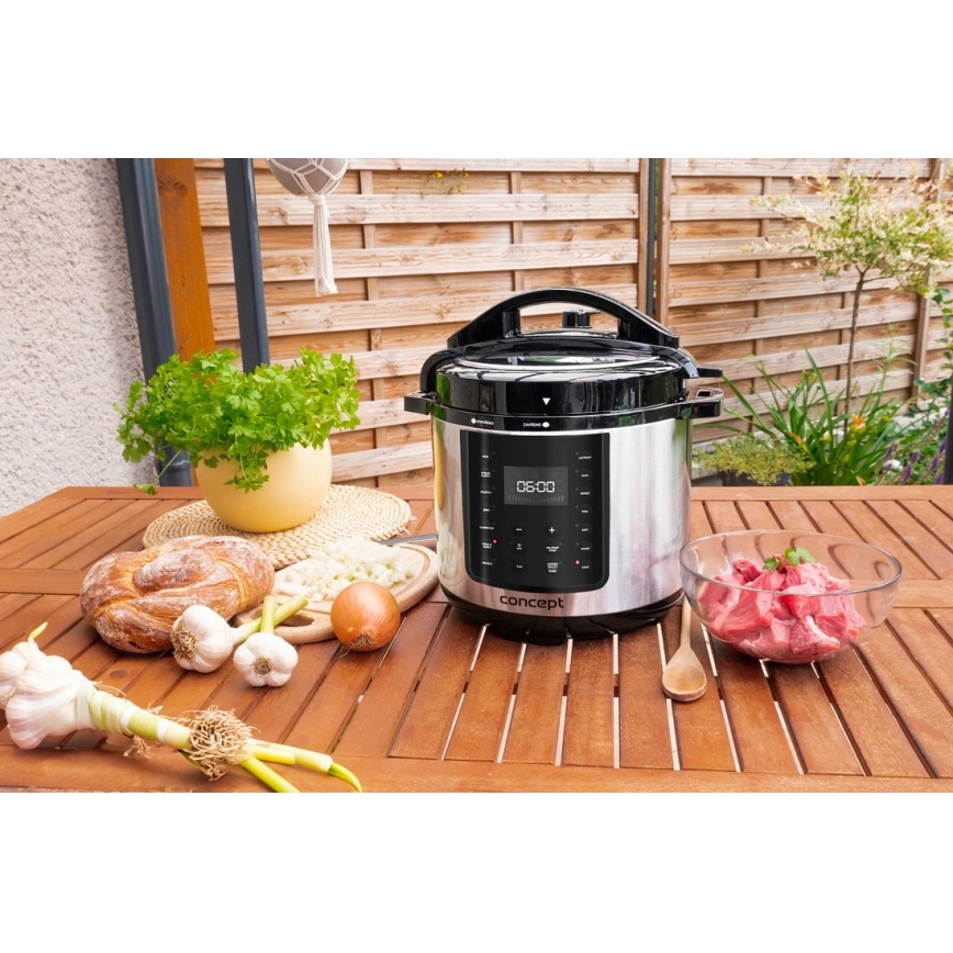Concept CK8001 - Multifunktionel elektrisk trykkoger 5,6 l, 1000 W/230 V, Wi-Fi, rustfrit stål