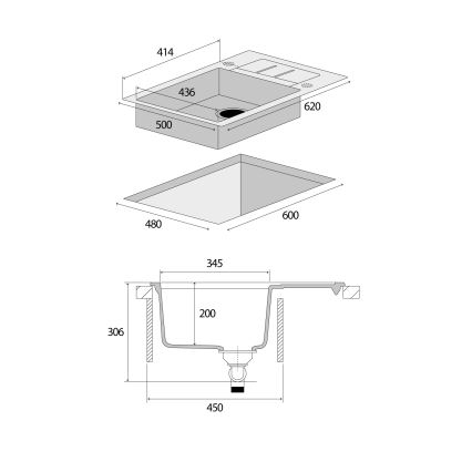 Concept DG05C45DG - Køkkenvask CUBIS 50x62 cm granit/mørkegrå