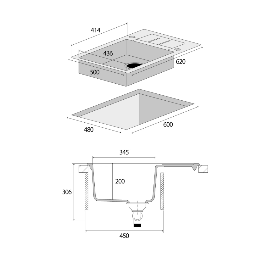 Concept DG05C45WH - Køkkenvask CUBIS 50x62 cm granit/hvid