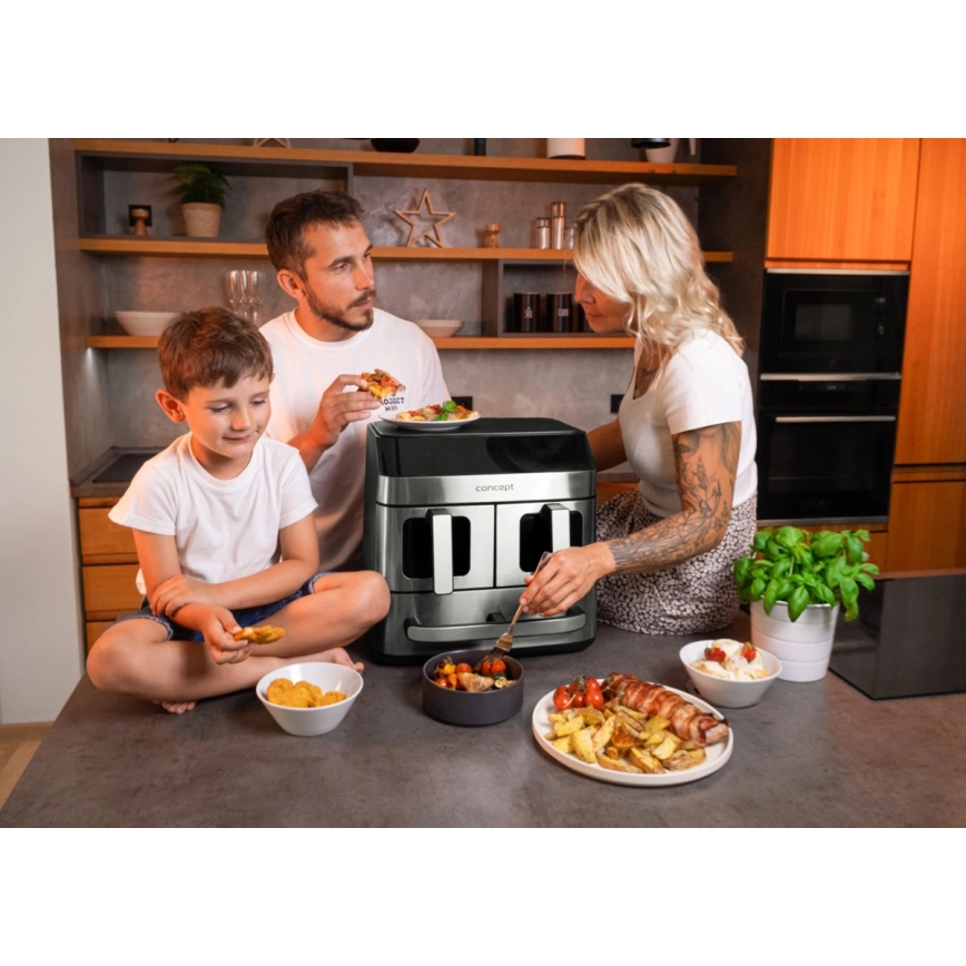 Concept FR9000 - Airfryer PIZZA TRIO 18,5 l 2700W/230V rustfrit stål/sort