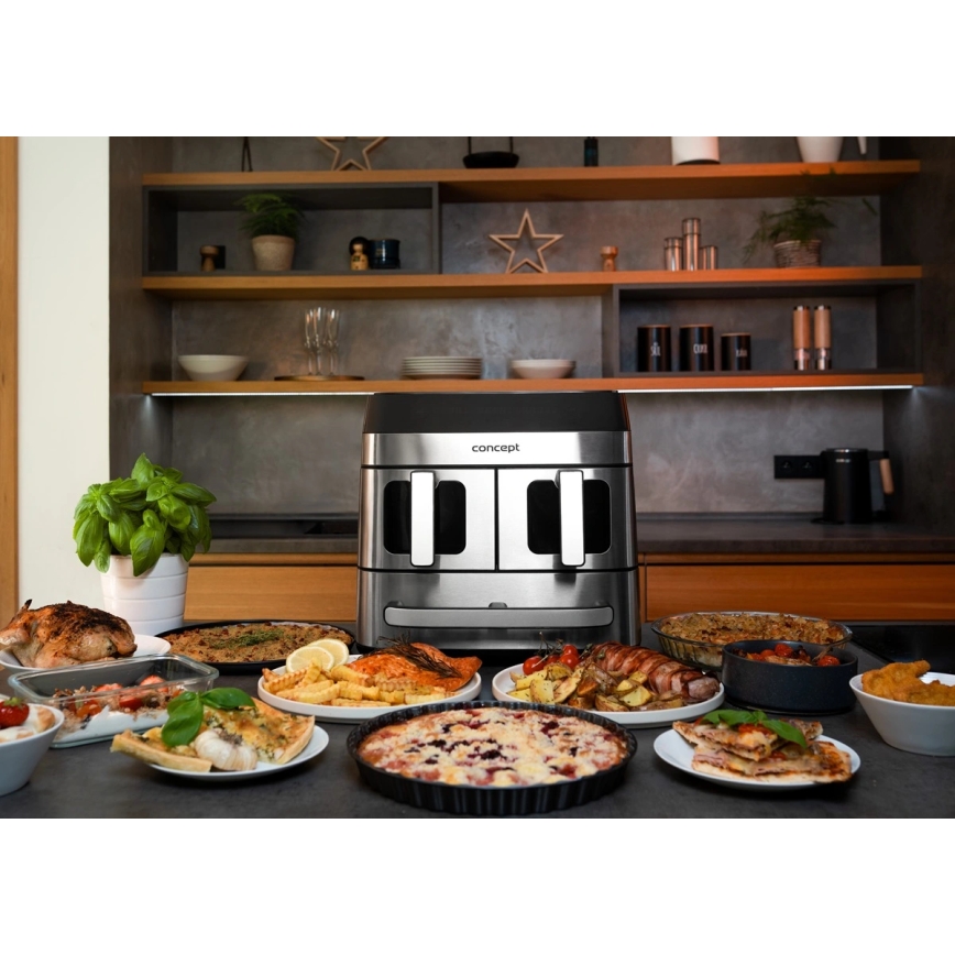 Concept FR9000 - Airfryer PIZZA TRIO 18,5 l 2700W/230V rustfrit stål/sort