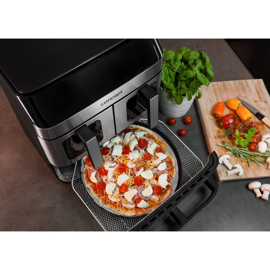 Concept FR9000 - Airfryer PIZZA TRIO 18,5 l 2700W/230V rustfrit stål/sort