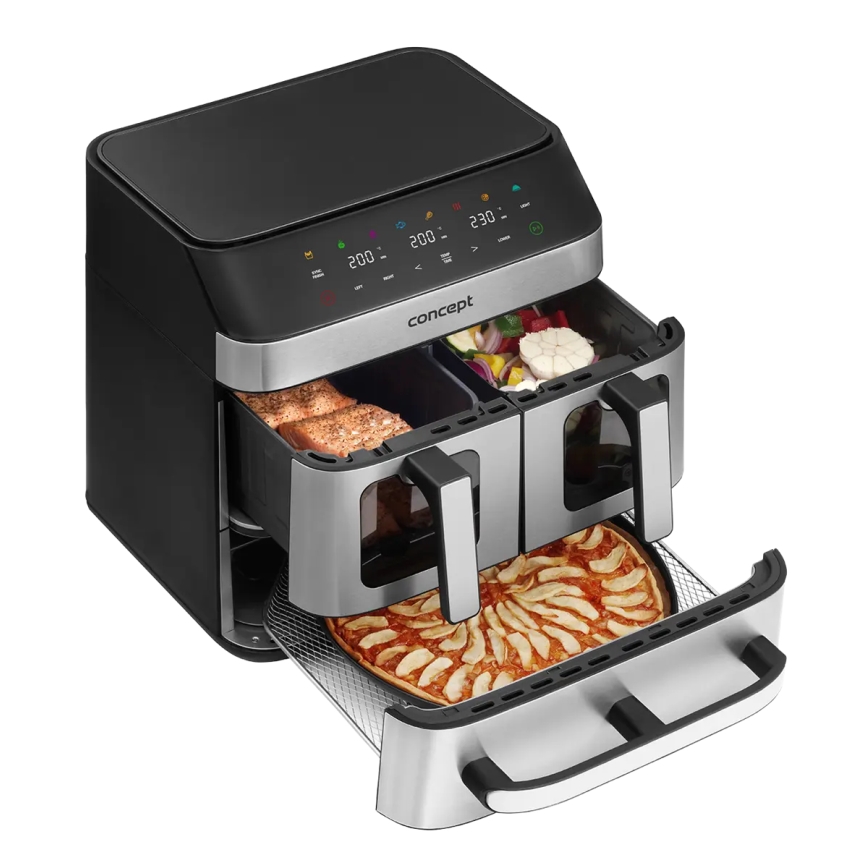 Concept FR9000 - Airfryer PIZZA TRIO 18,5 l 2700W/230V rustfrit stål/sort