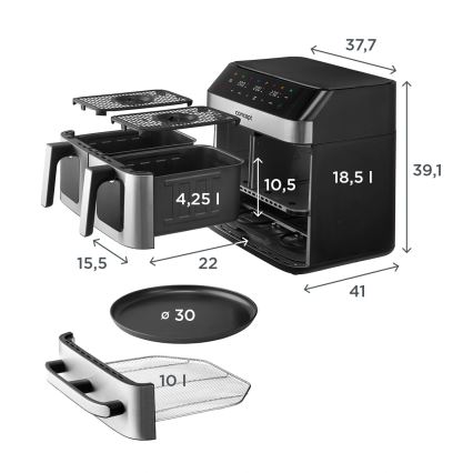 Concept FR9000 - Airfryer PIZZA TRIO 18,5 l 2700W/230V rustfrit stål/sort