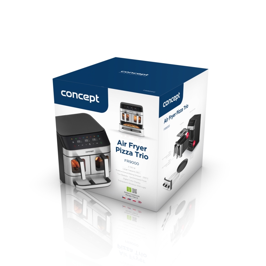 Concept FR9000 - Airfryer PIZZA TRIO 18,5 l 2700W/230V rustfrit stål/sort