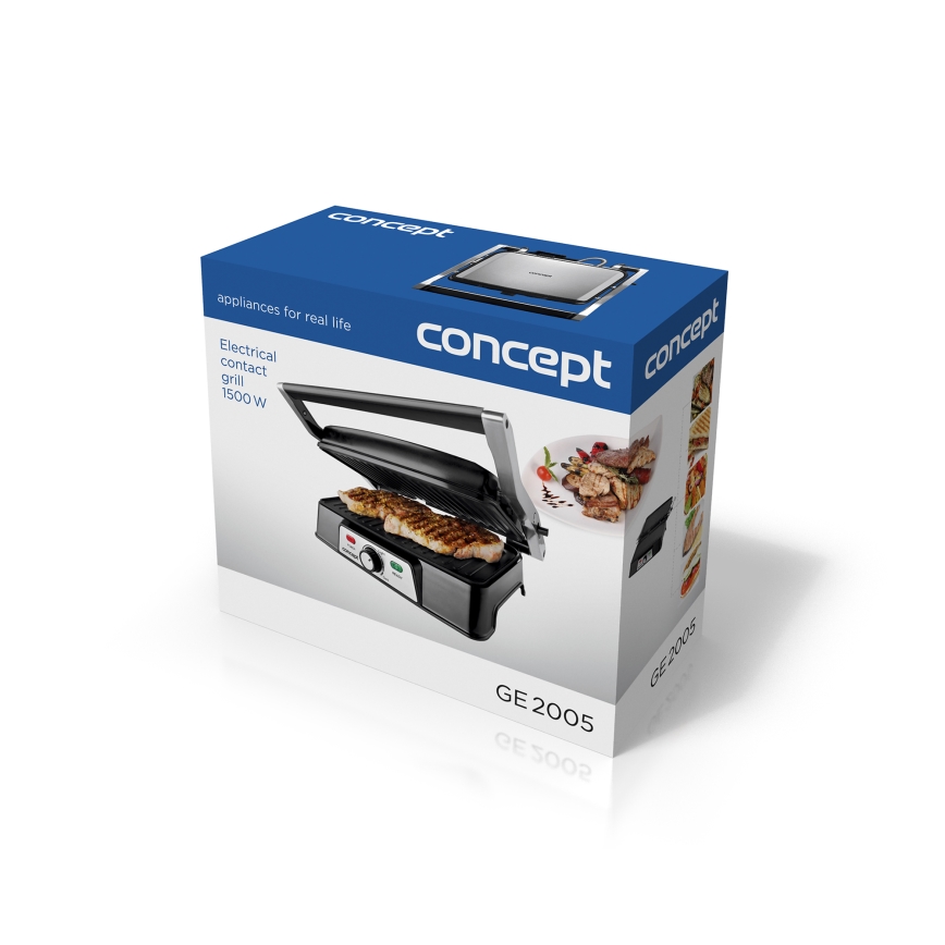 Concept ge2005 - Kontaktgrill 1500W/230V rustfri/sort