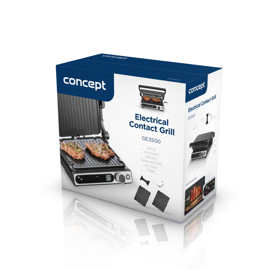 Concept ge3500 - Kontaktgrill med temperaturføler 2000W/230V sort
