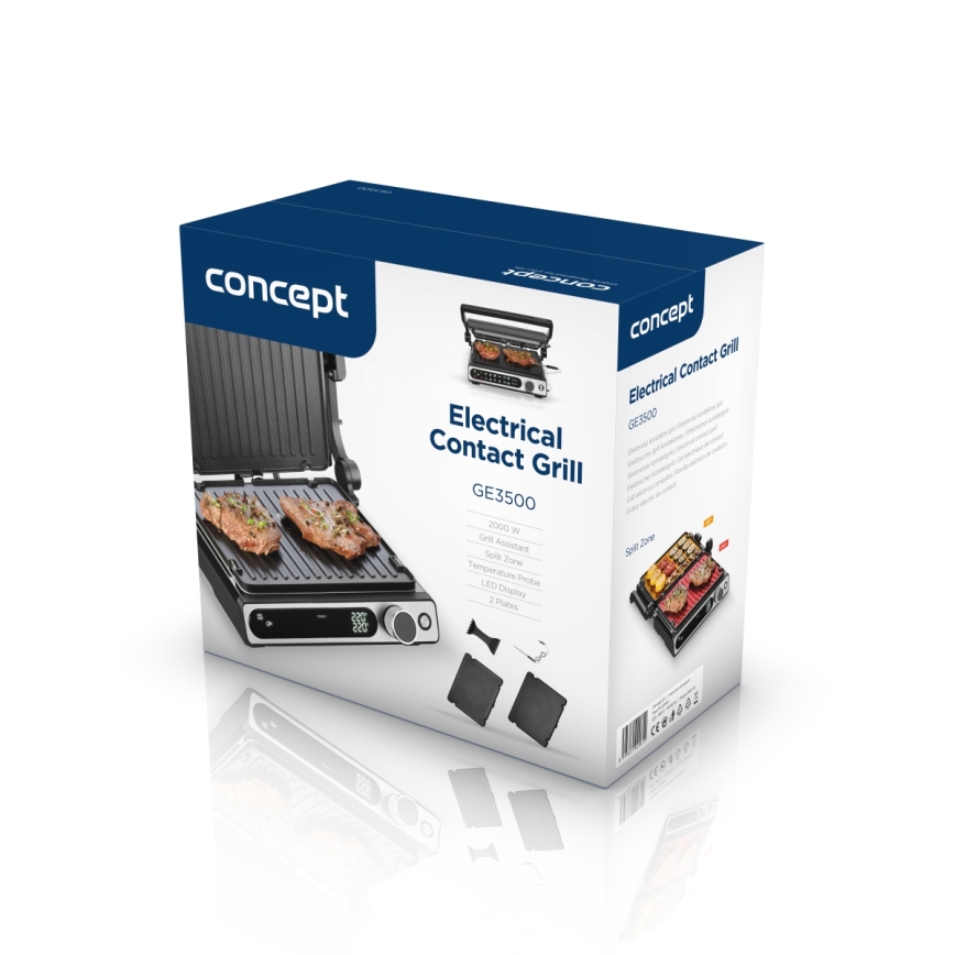 Concept ge3500 - Kontaktgrill med temperaturføler 2000W/230V sort
