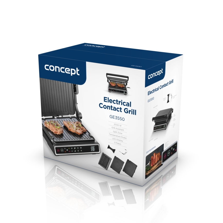 Concept ge3550 - Kontaktgrill med temperatursonde 2000W/230V sort