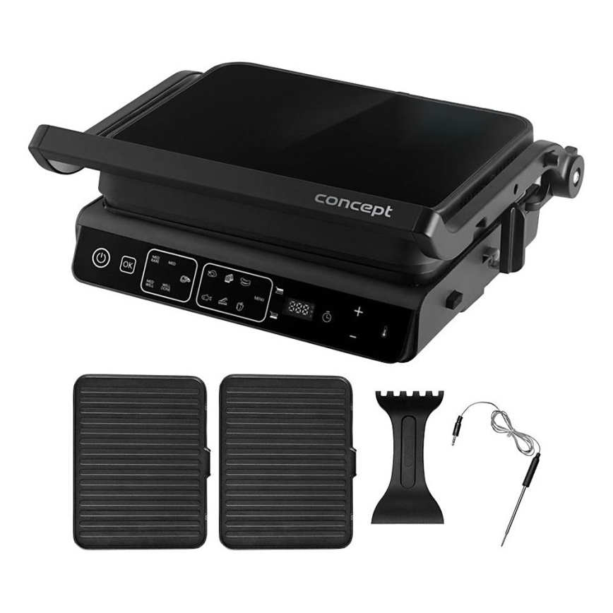 Concept ge3600 - Kontaktgrill med temperaturføler GLASS 2000W/230V sort