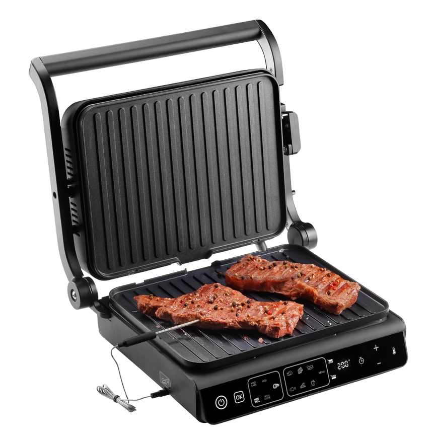 Concept ge3600 - Kontaktgrill med temperaturføler GLASS 2000W/230V sort