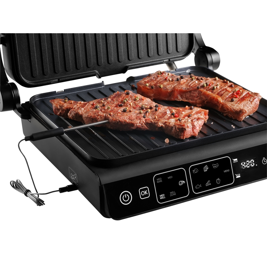 Concept ge3600 - Kontaktgrill med temperaturføler GLASS 2000W/230V sort