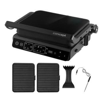 Concept ge3600 - Kontaktgrill med temperatursonde GLASS 2000W/230V sort