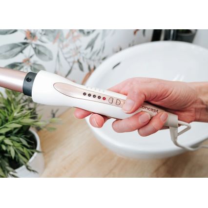 Concept KK2125 - Konisk krøllejern til hår GLAM STYLE 42W/230V hvid/roseguld