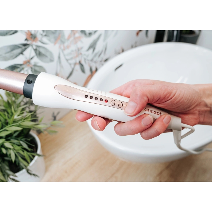 Concept KK2125 - Konisk krøllejern til hår GLAM STYLE 42W/230V hvid/roseguld