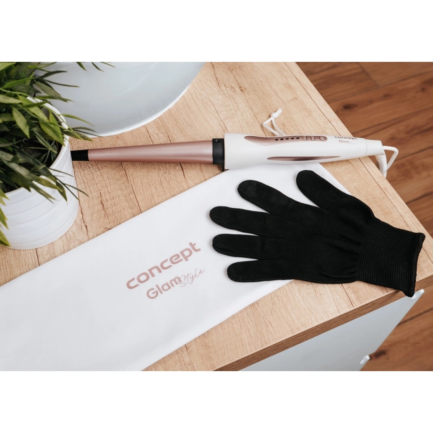 Concept KK2125 - Konisk krøllejern til hår GLAM STYLE 42W/230V hvid/roseguld