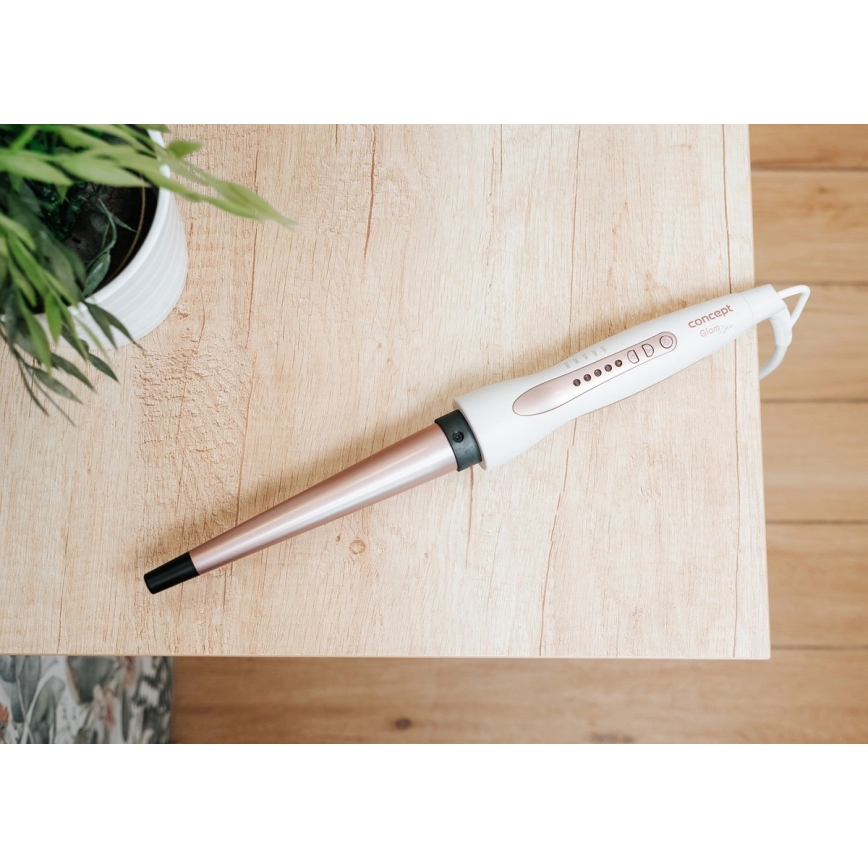 Concept KK2125 - Konisk krøllejern til hår GLAM STYLE 42W/230V hvid/roseguld