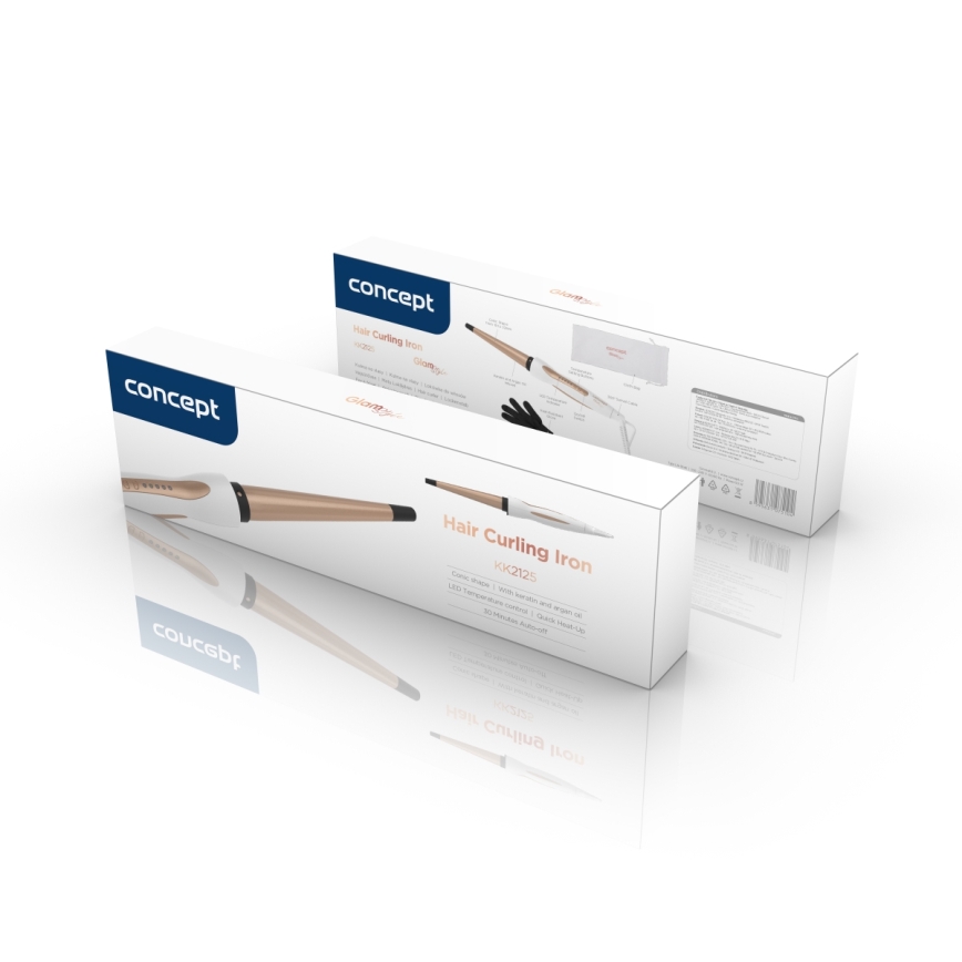 Concept KK2125 - Konisk krøllejern til hår GLAM STYLE 42W/230V hvid/roseguld