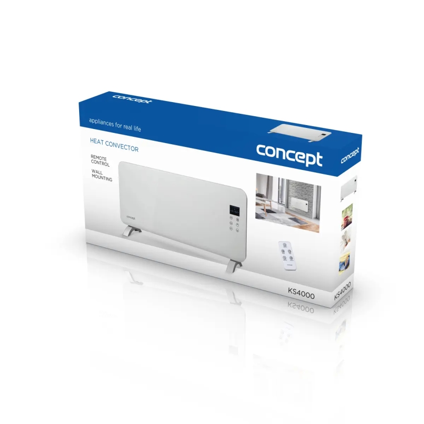 Concept KS4000 - Elektrisk direktevarmer/konvektor 1000/2000W IP24 hvid + fjernbetjening