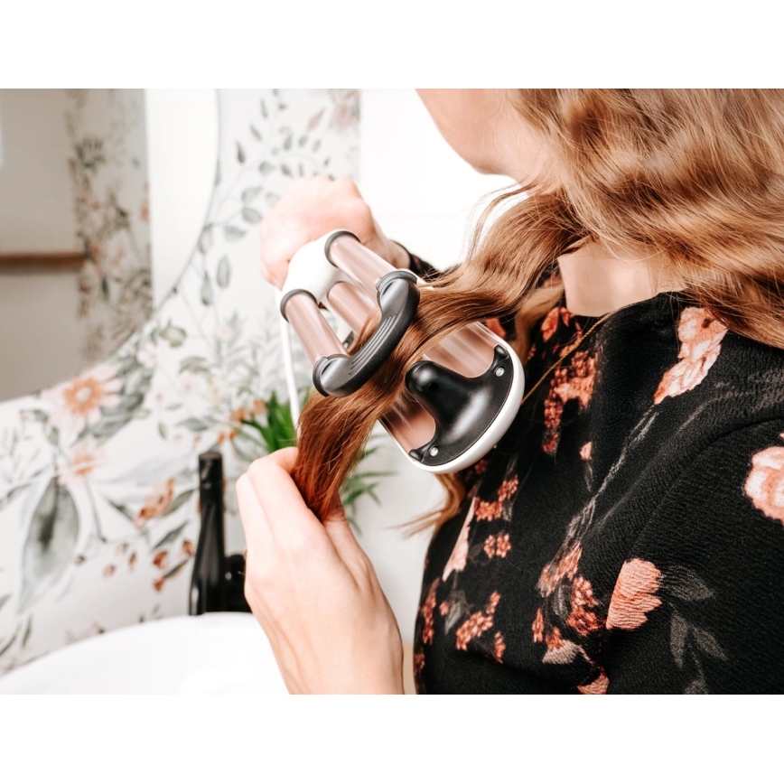 Concept KT2140 - Tredelt krøllejern til håret GLAM STYLE 100W/230V hvid/rosaguld