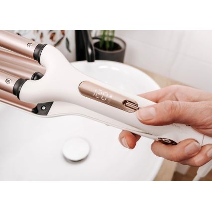 Concept KT2140 - Tredelt krøllejern til håret GLAM STYLE 100W/230V hvid/rosaguld