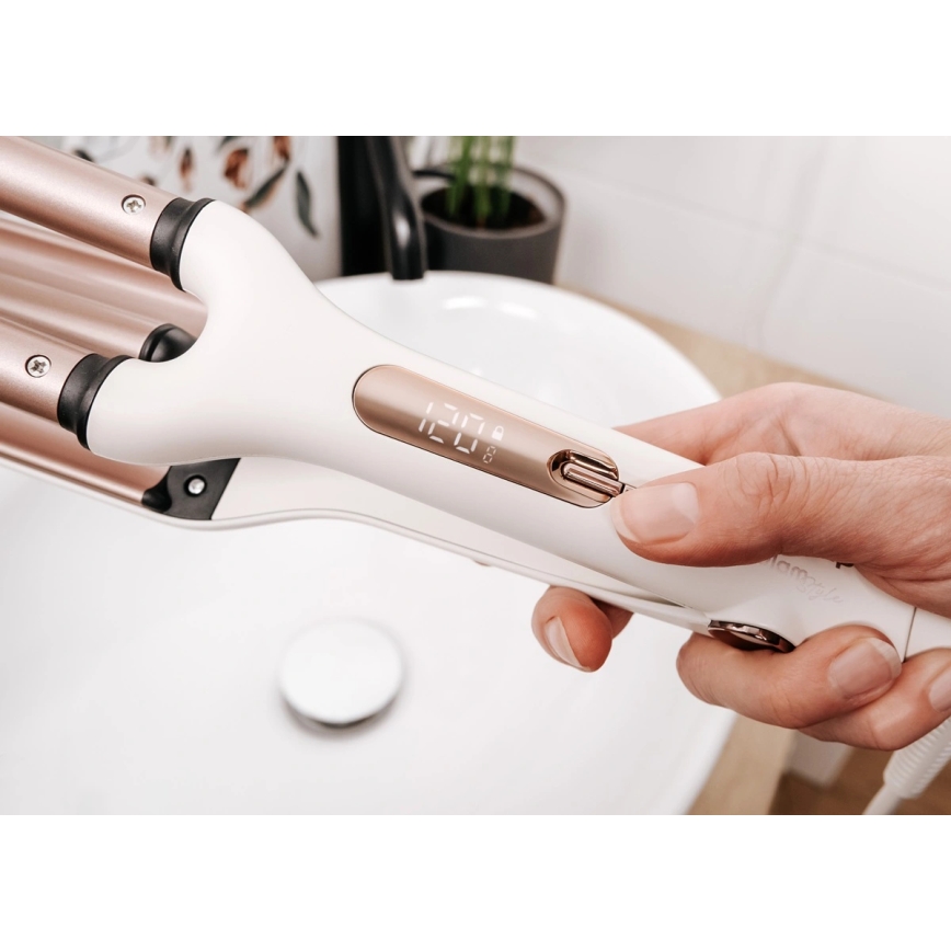 Concept KT2140 - Tredelt krøllejern til håret GLAM STYLE 100W/230V hvid/rosaguld