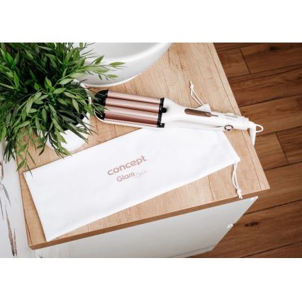 Concept KT2140 - Tredelt krøllejern til håret GLAM STYLE 100W/230V hvid/rosaguld