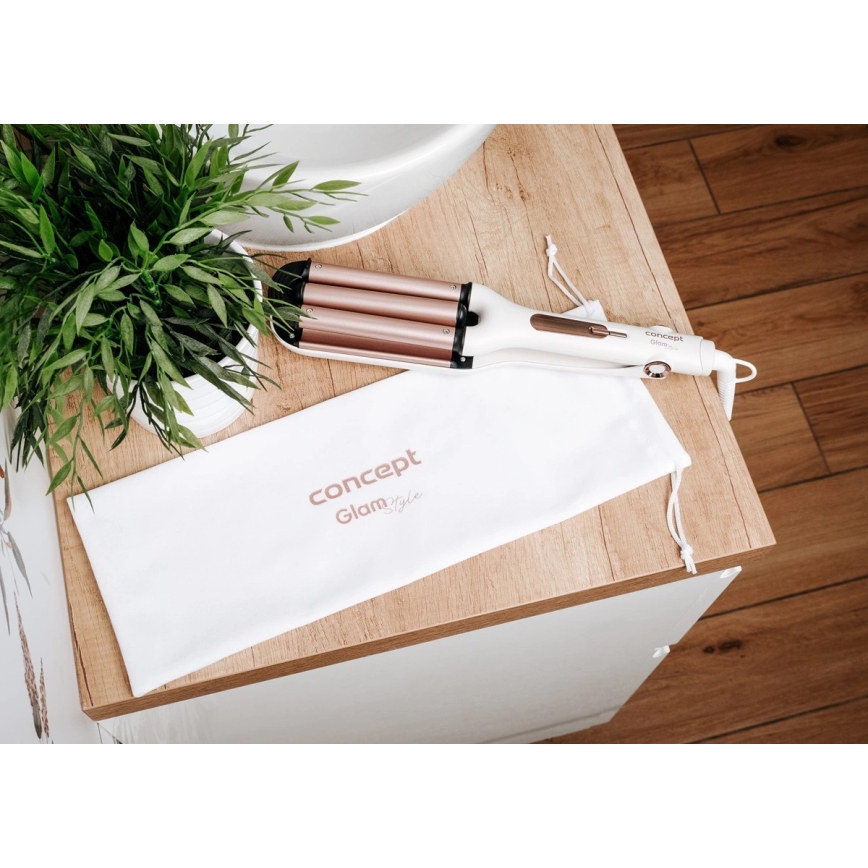 Concept KT2140 - Tredelt krøllejern til håret GLAM STYLE 100W/230V hvid/rosaguld