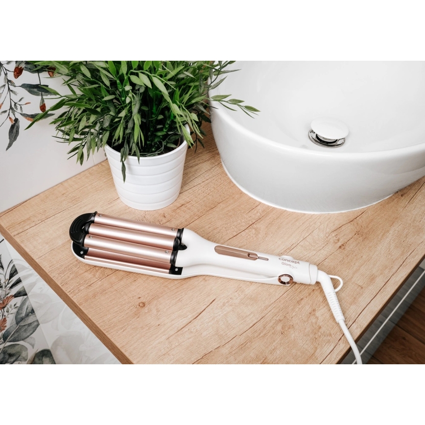 Concept KT2140 - Tredelt krøllejern til håret GLAM STYLE 100W/230V hvid/rosaguld