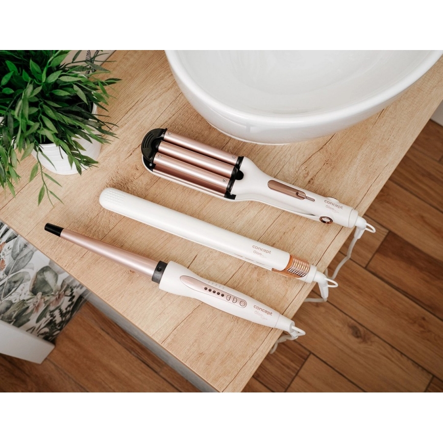 Concept KT2140 - Tredelt krøllejern til håret GLAM STYLE 100W/230V hvid/rosaguld