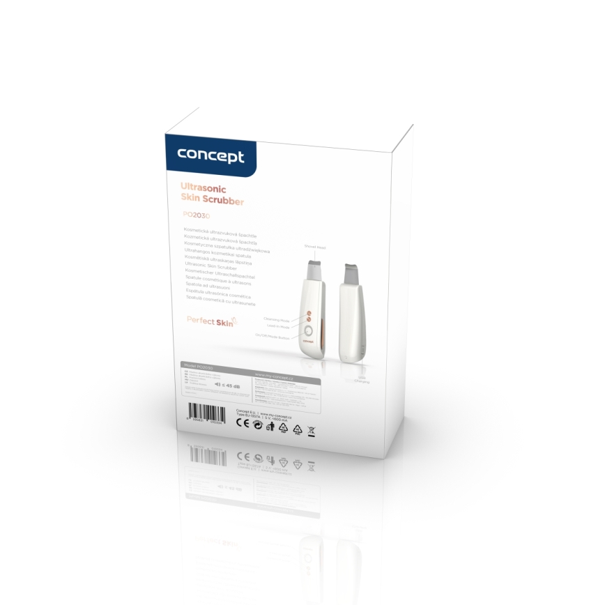 Concept PO2030 - Hudskrubber m. ultralyd (spatel) PERFECT SKIN 2,5W/5V USB 600 mAh hvid