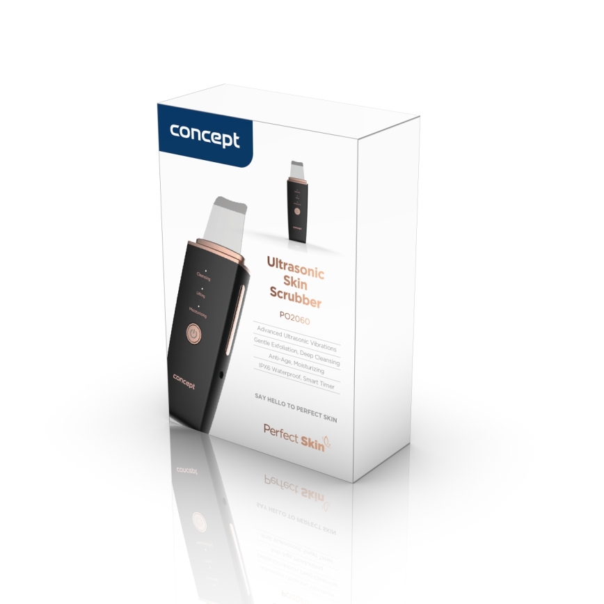 Concept PO2060 - Hudskrubber m. ultralyd (spatel) PERFECT SKIN 3,5W/5V USB 500 mAh IPX6 sort