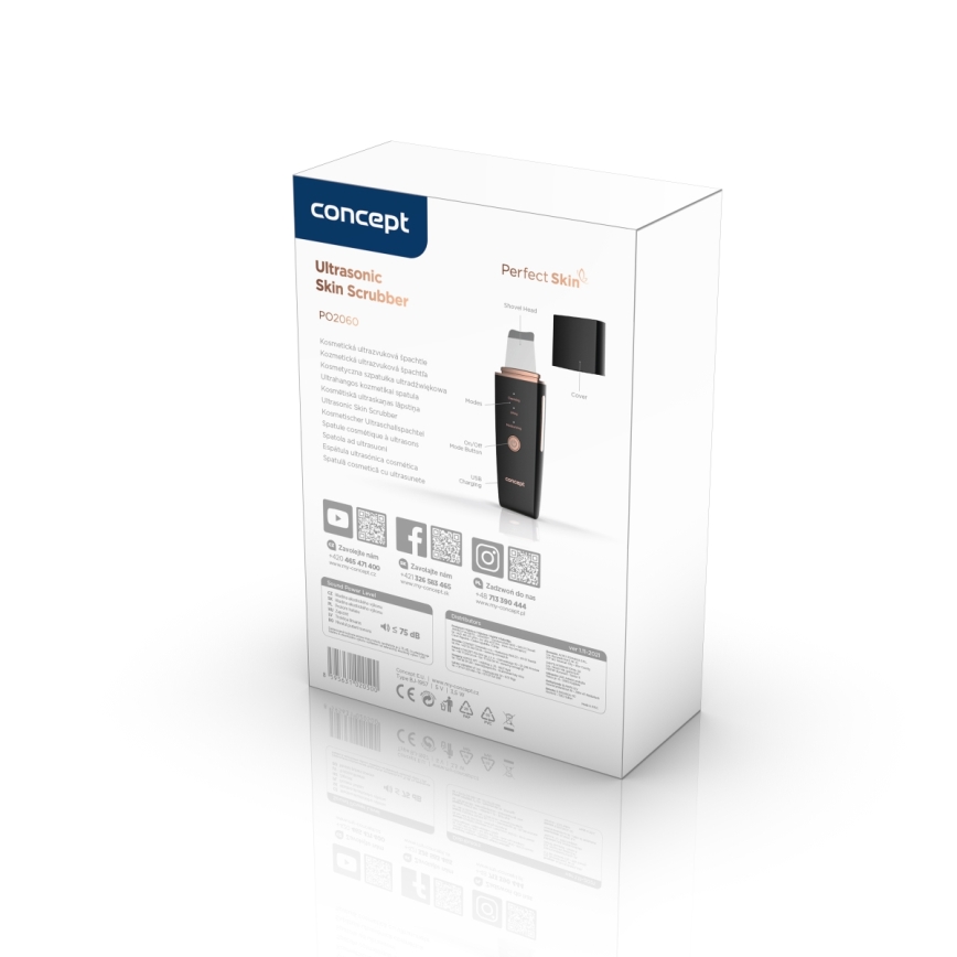 Concept PO2060 - Hudskrubber m. ultralyd (spatel) PERFECT SKIN 3,5W/5V USB 500 mAh IPX6 sort