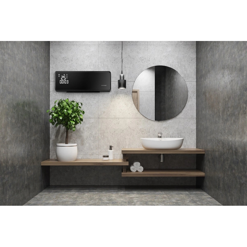 Concept QH4001 - Elektrisk varmeovn 1000/2000W IP22 sort + fjernbetjening