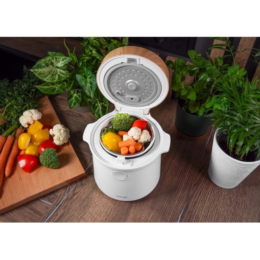 Concept RE3030 - Digital riskoger 2-i-1 380W/230V 1,5 l hvid/trælook