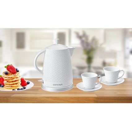 Concept RK0040 - Hurtig elkedel 1,5 l 1500W/230V hvid/keramik + 2 kopper med underkopper