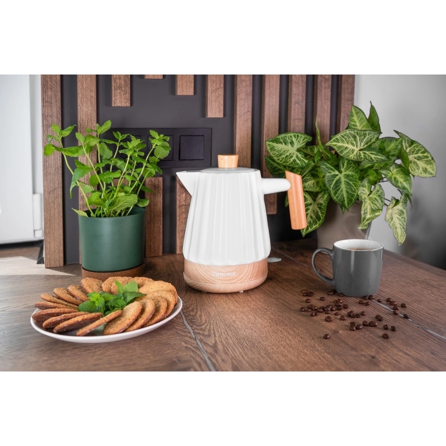 Concept RK0090 - Hurtigkogende elkedel 1,5 l 1500W/230V hvid/trælook/keramik