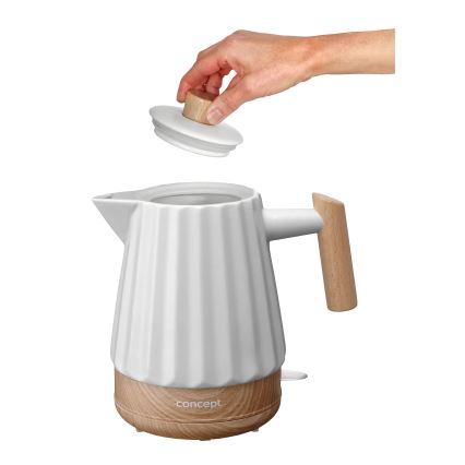 Concept RK0090 - Hurtigkogende elkedel 1,5 l 1500W/230V hvid/trælook/keramik