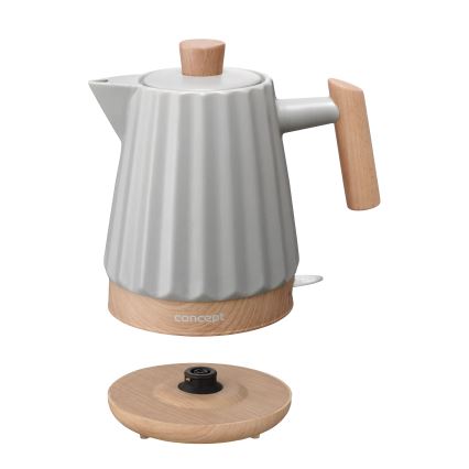 Concept RK0091 - Hurtigkogende elkedel 1,5 l 1500W/230V lys grå/trælook/keramik