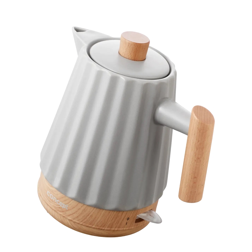 Concept RK0091 - Hurtigkogende elkedel 1,5 l 1500W/230V lys grå/trælook/keramik