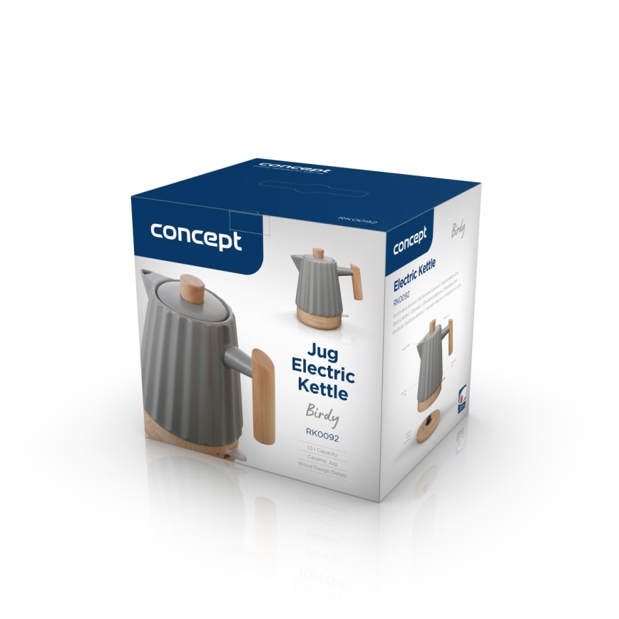 Concept RK0092 - Hurtigkogende elkedel 1,5 l 1500W/230V mørkegrå/trædekor/keramik