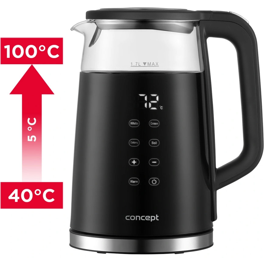 Concept RK4100 - Hurtig elkedel med temperaturregulering, 1,7 l, 2200W/230V, sort